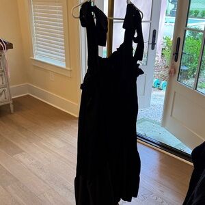 Eloquii Black Ruffle Midi Dress with Tie Straps